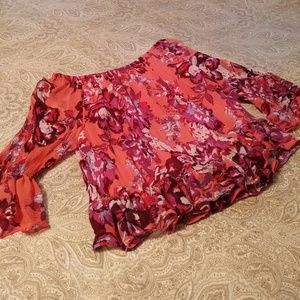 Lucky Brand off shoulder chiffon blouse